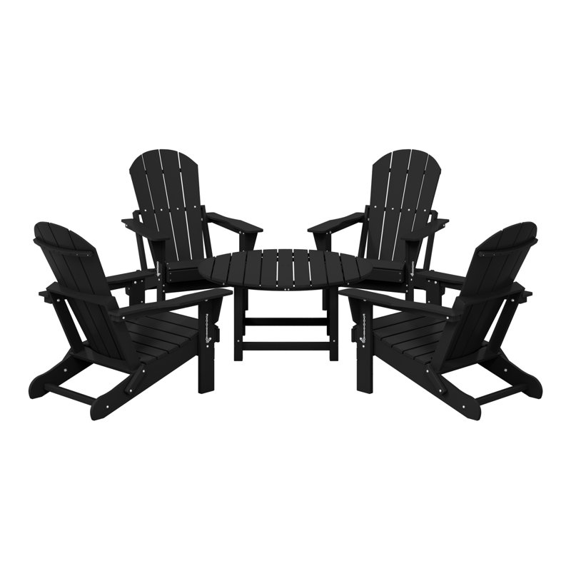 Ensemble de conversation d'extérieur 5 pièces Adirondack avec table basse ronde, Noir, noir, noir, noir
