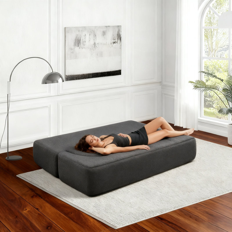 Canapé-lit pliant avec tissu en peluche, futon convertible en mousse pour le salon, les invités, le bureau et l’appartement