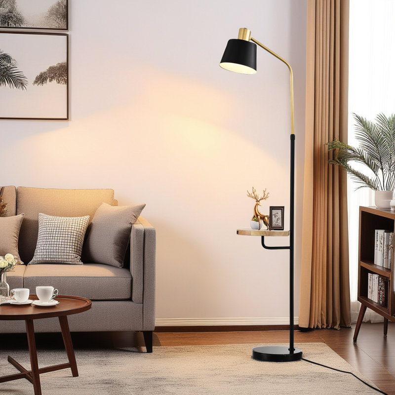Marble Base Floor Lamp with USB Charging & Side Table,Matte Gold +Matte Black