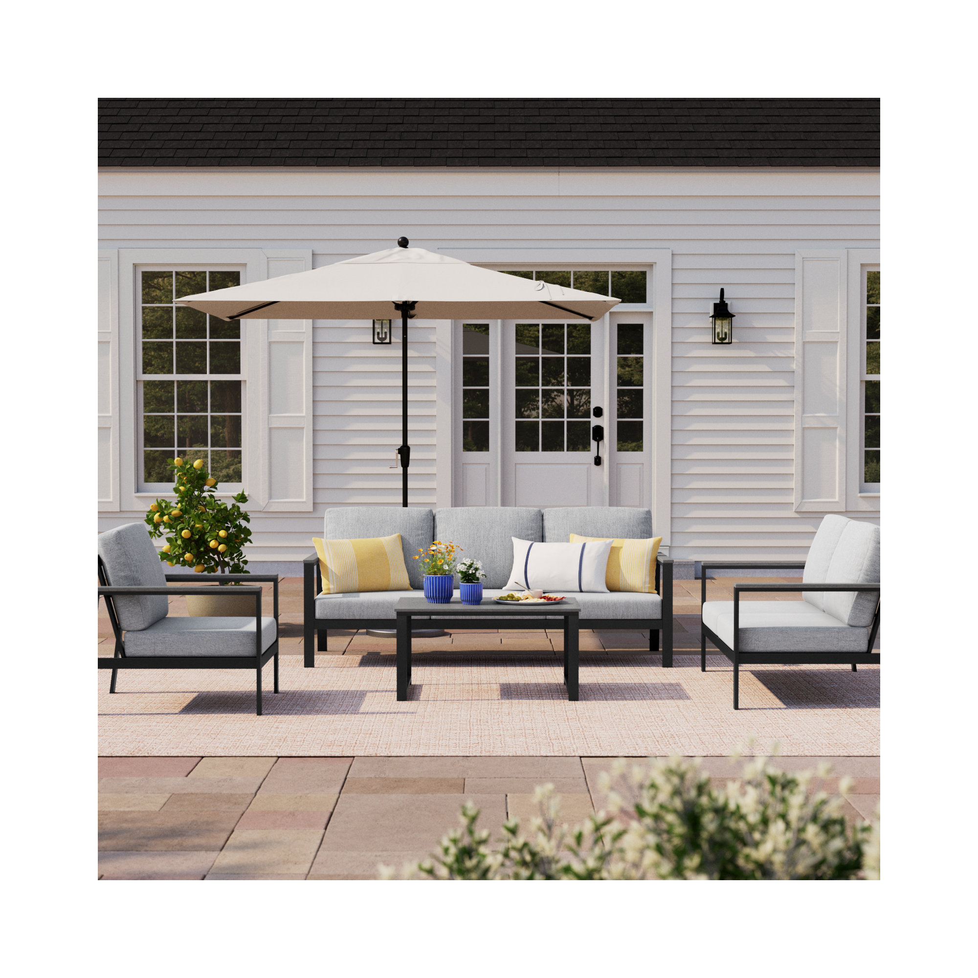 Townsend 4 Piece Sofa Seating Group with Sunbrella Cushions, Canvas Granite Sunbrella® Canvas