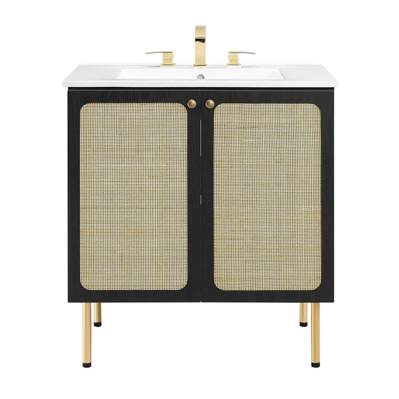Chaucer Black and Gold 30'' Single Bathroom Vanity with White Ceramic Top