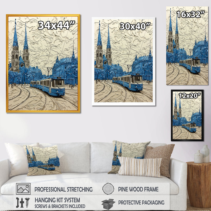 Trams in Vienna Cityscape - Art mural de Vienne, H 20 po x l 12 po, Floater Framed Print, Brun