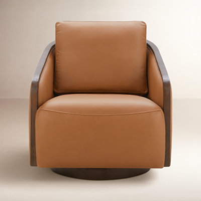 Nieve Genuine Leather Swivel Barrel Chair