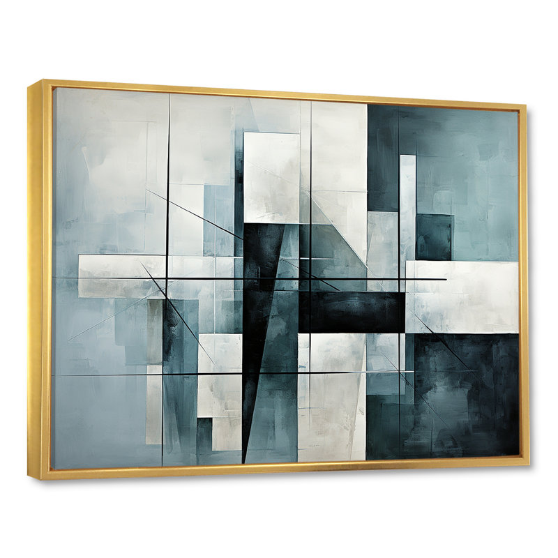 Décoration murale cubique gris abstrait monochromatique I - Collages abstraits, Toile tendue, H 12 po x l 20 po