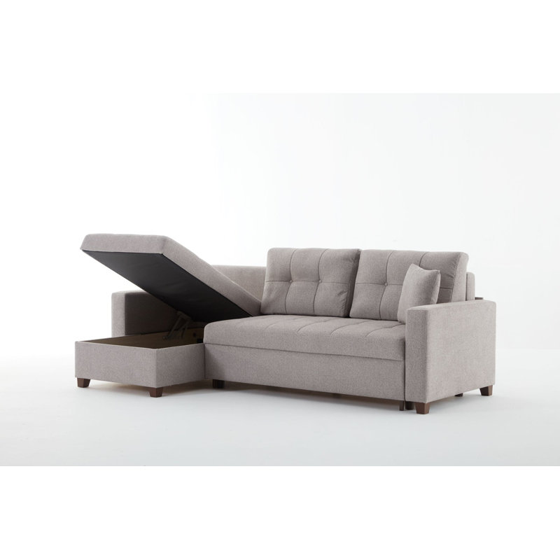 Upholstered Sectional, Gray Fabric, Left Hand Facing