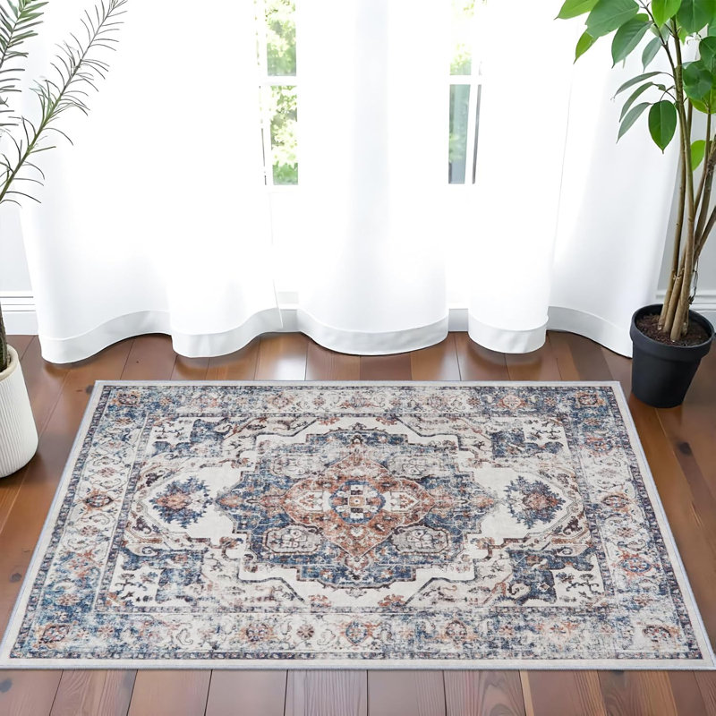 Wide Hallway Rug: Vintage Washable Soft for Living Room Bedroom Water Resistant Carpet with Non-Slip Backing for Entry Kitchen Dining Room Thin Bathroom Floor Mat(Brick)