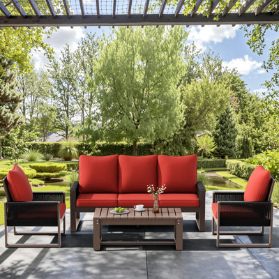 4 Pieces Wood Seating Set With Cushions
