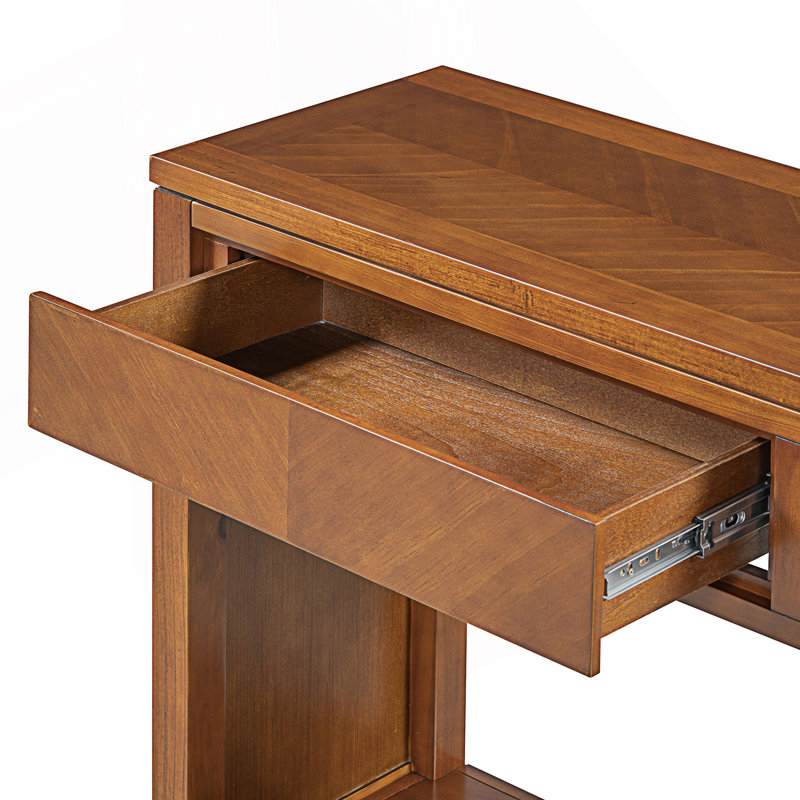 Console moderne, table d'entrée rustique avec tiroirs de rangement et tablette ouverte, table de canapé élégante, Miel
