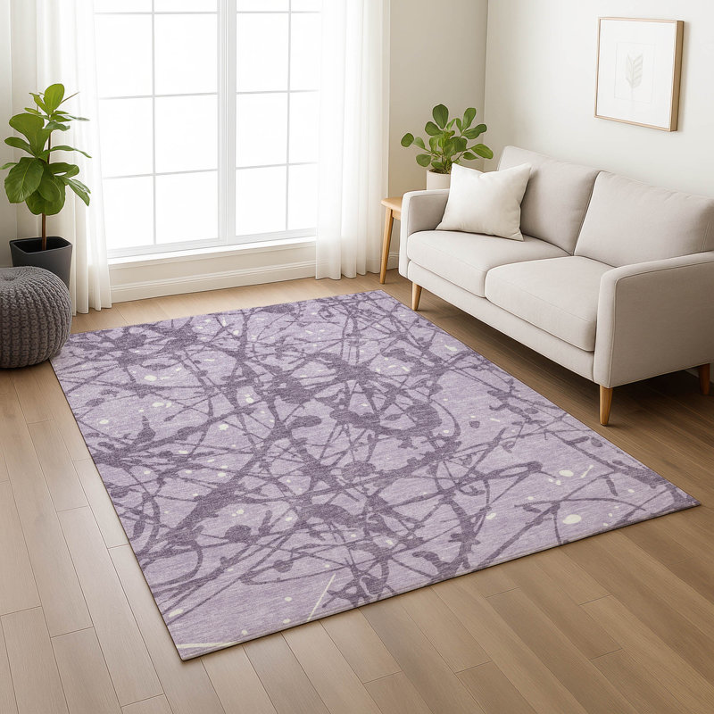 Tapis abstrait lavable à la machine intérieur / extérieur ACN2597, 8 pi x 10 pi, Lavande
