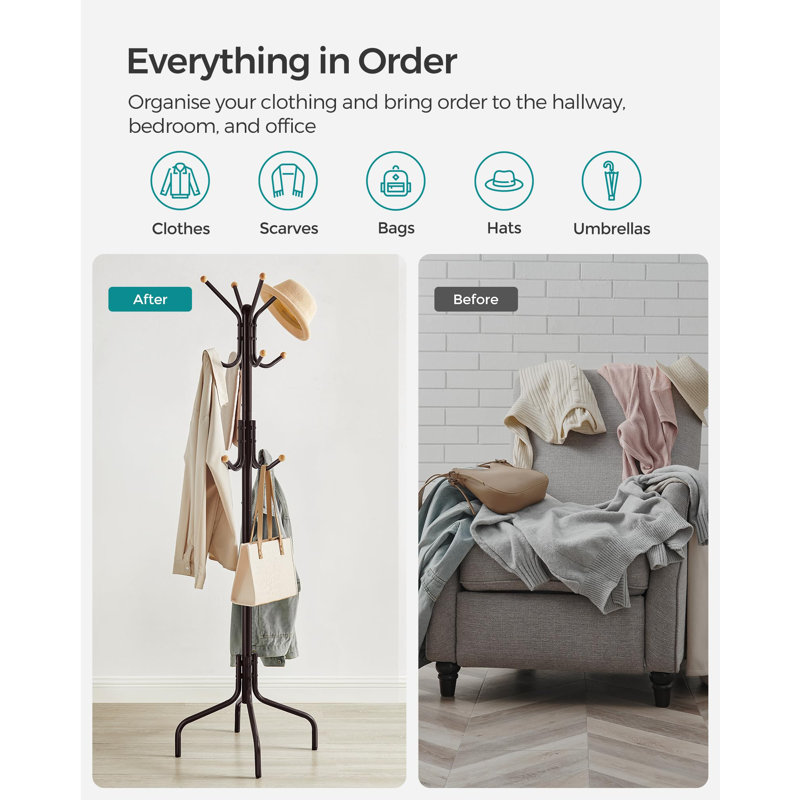 Mahajan Steel Freestanding 12 - Hook Coat Rack, Brown
