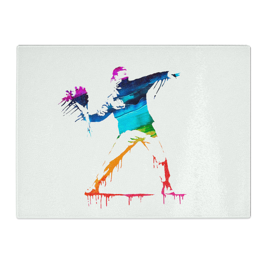Banksy Flower Thrower Graffiti  Glass Chopping Board