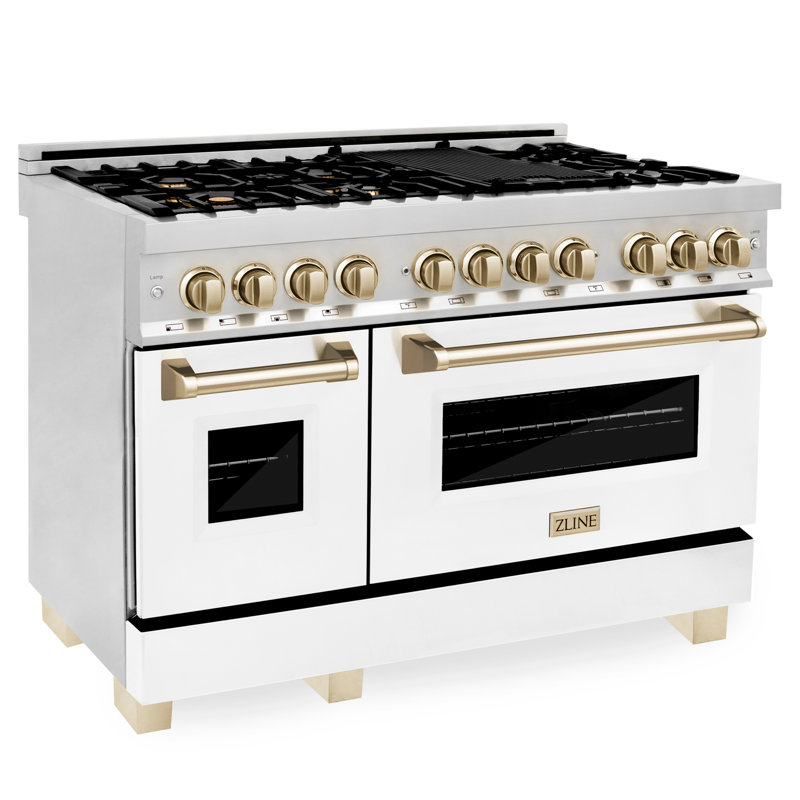 ZLINE Autograph 48" Legacy Dual Fuel Range w/ 7 Burners, Gold Stainless Steel with White Matte
