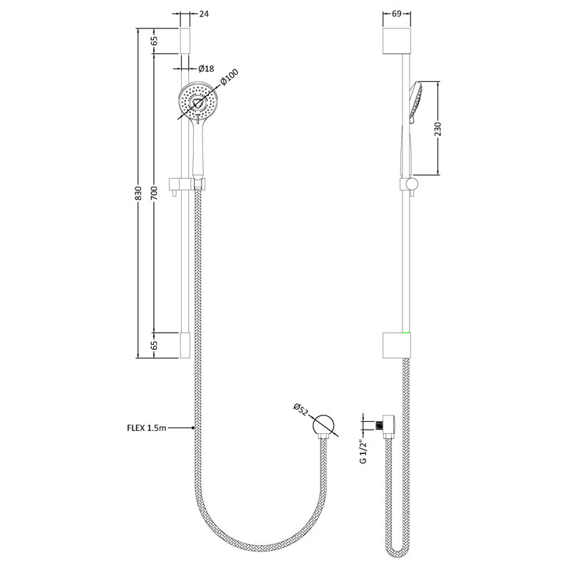Full/Standard Slide Bar Shower Head with No