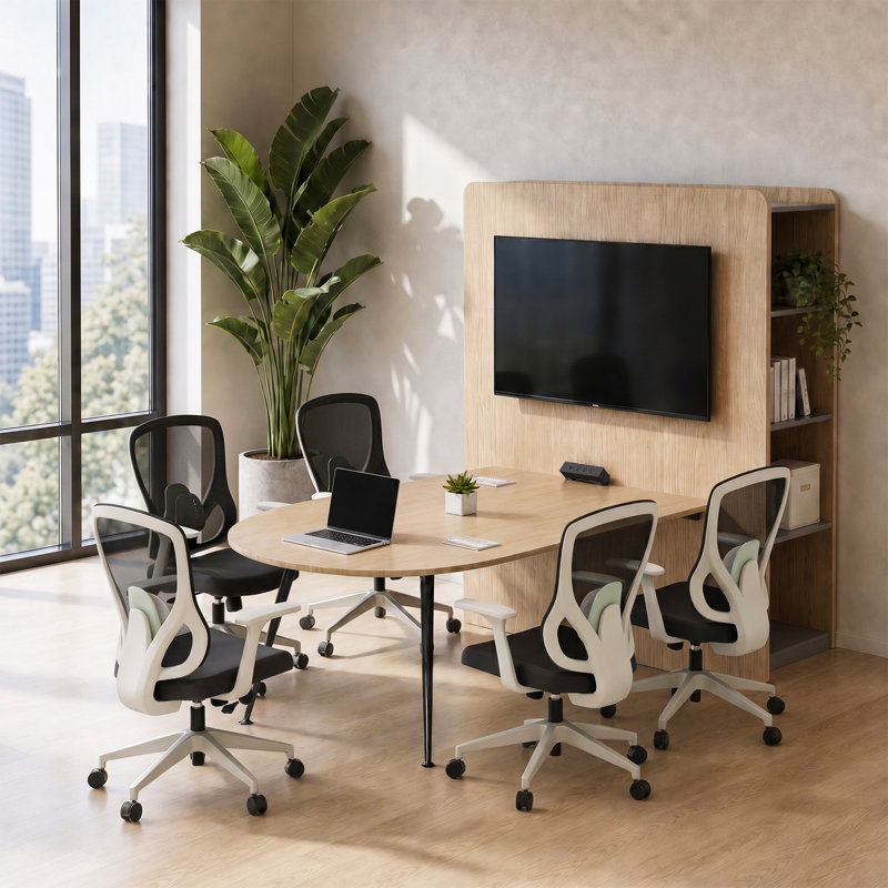 Ensemble de table de conférence de 90 po avec prises murales et prises de courant Okeysen et 5 fauteuils de direction ergonomiques certifiés BIFMA