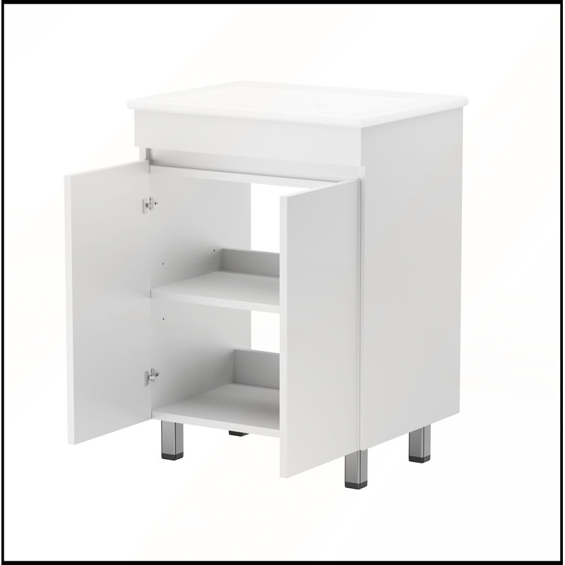 Meuble-lavabo 24 po avec lavabo, armoire de rangement compacte autoportante pour petits espaces, portes à fermeture douce
