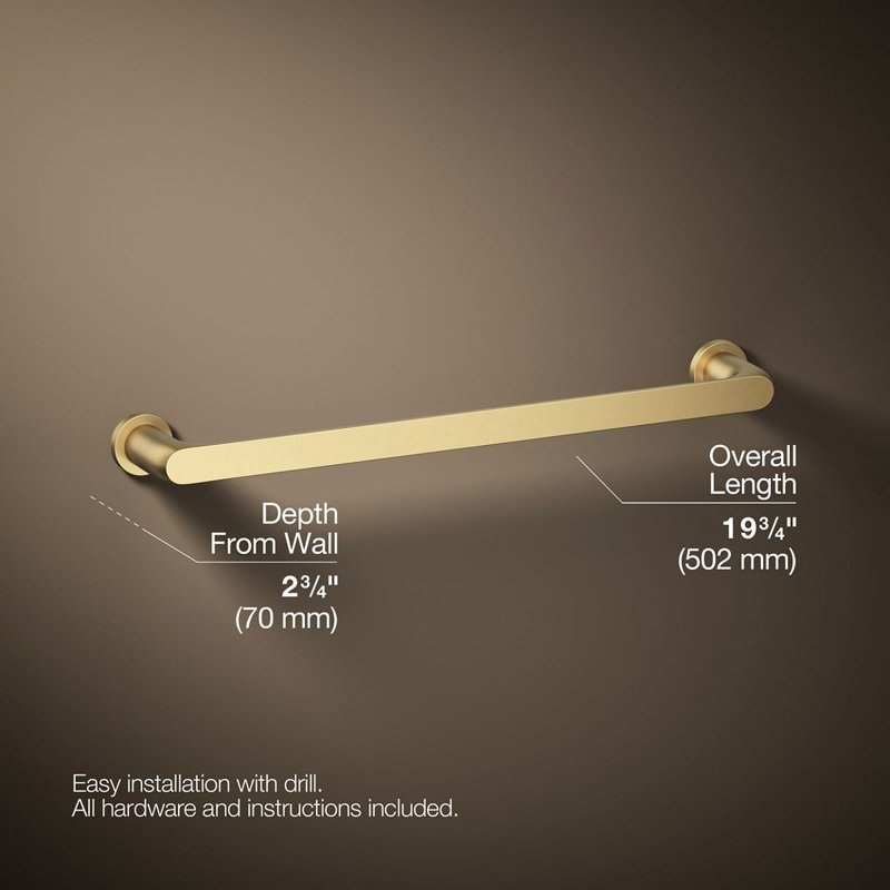 Avid Towel Bar, 18"W, Vibrant Brushed Moderne Brass