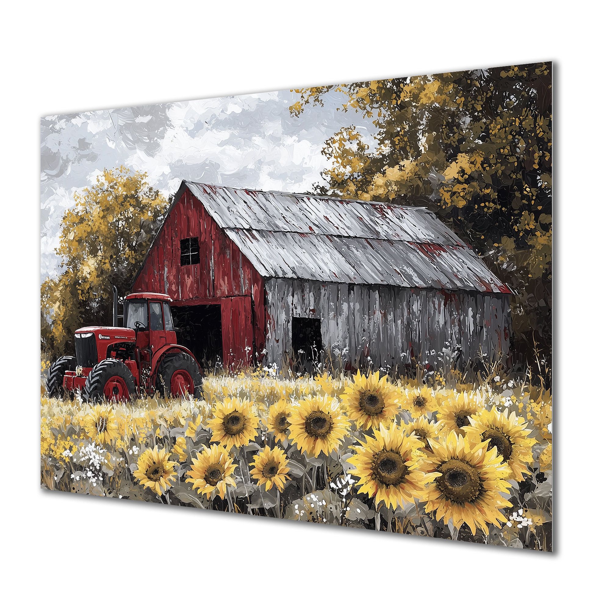 August Grove® Country Side Sunflowers With Tractor Farm IV - Farm Metal ...