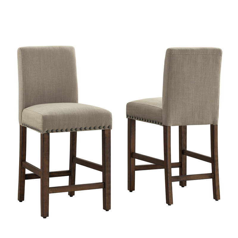 Upholstered Counter Stool with Solid Wood Frame, Taupe, Bar Stool (30" Seat Height)