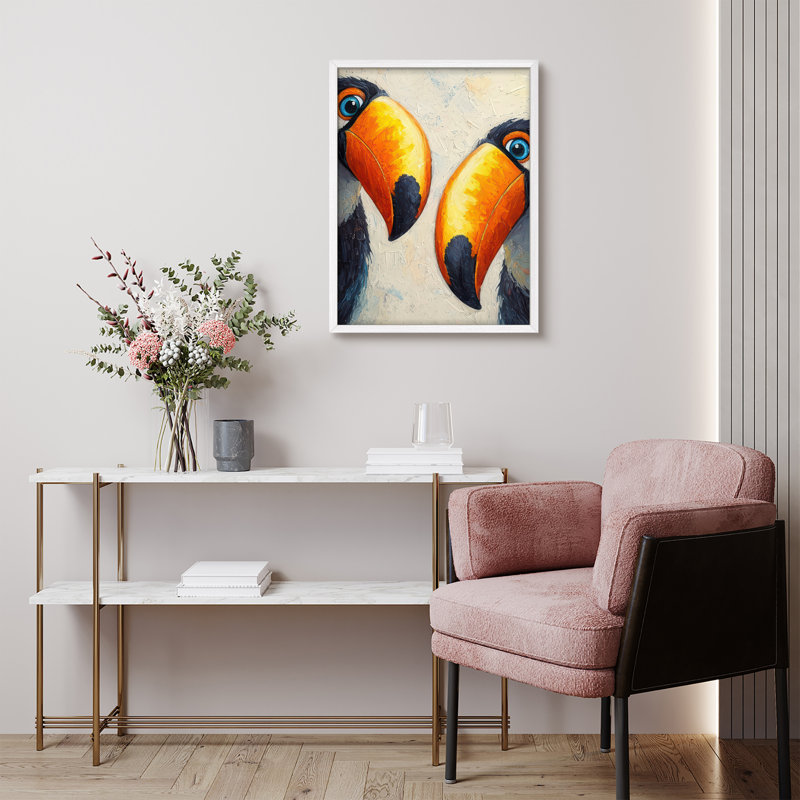 Colorful Toucan Framed Wall Art Prints - Close-up bird beaks, for office, H 10 po x l 8 po, Blanc