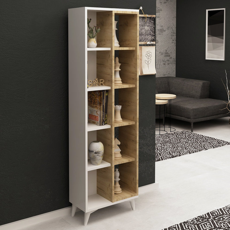 Bibliothèque moderne blanche avec de nombreuses tablettes, 19,7 po x 63,8 po x 9,8 po | 100% panneau de particules enduit de mélamine, épaisseur: 0,7 pouce | Pieds en plastique robustes, conception à fixation murale, parfaits pour une décoration et une organisation élégantes