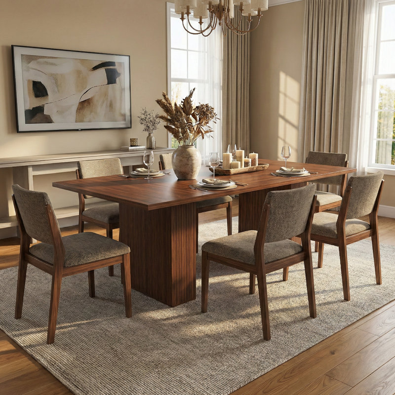 78" Farmhouse Rectangular Dining Table with Storage Base, Natural Wood Veneer, MDF Construction, Seats 6
