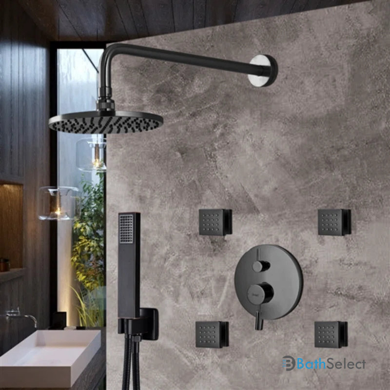 Ensemble de douche thermostatique encastré à 3 voies avec finition noir mat Bravat
