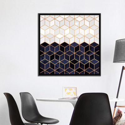 White And Navy Cubes by Elisabeth Fredriksson - Graphic Art