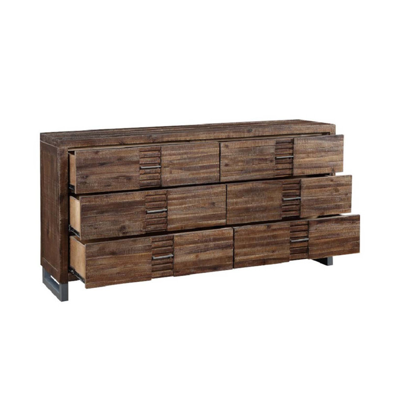 Commode 6 tiroirs Andria, finition chêne récupéré