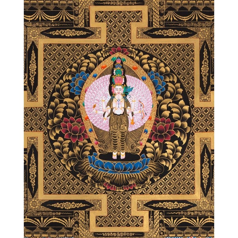 Chengrezig Golden Mandala (Brocadeless Thangka)