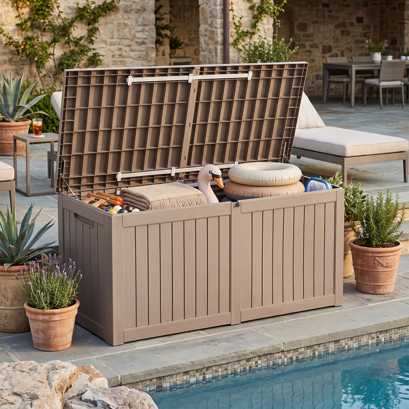 Decksplore 290 Gallons Water Resistant Resin Lockable Deck Box, Gray