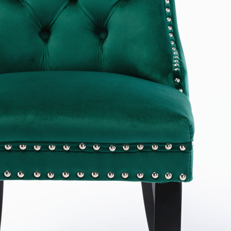 Jermell Tufted Velvet Dining Chairs, Green Velvet, Black, 2