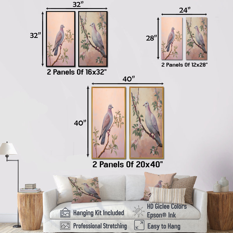 Ensemble de 2 impressions sur toile Dove, H 28 po x l 25 po, Toile tendue