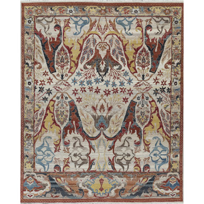High-Quality Hand-Knotted Ivory And Rust Area Rug