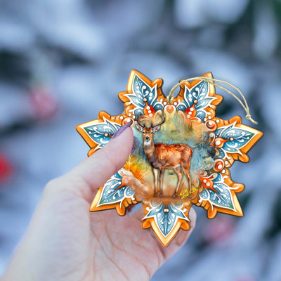 Forest Elk Snowflake Wooden Ornaments By G. Debrekht