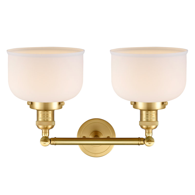 Éclairage pour meuble-lavabo 19 po 2 lumières Bell, Boîtier blanc mat, H 9 po x l 19 po, Or satiné