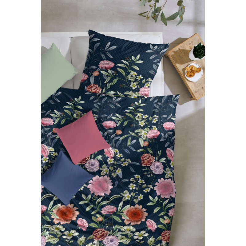 Dykeria 203 TC Duvet Cover Set, 155 x 220cm - 1 Pillowcase (80 x 80 cm), White/Blue/Red
