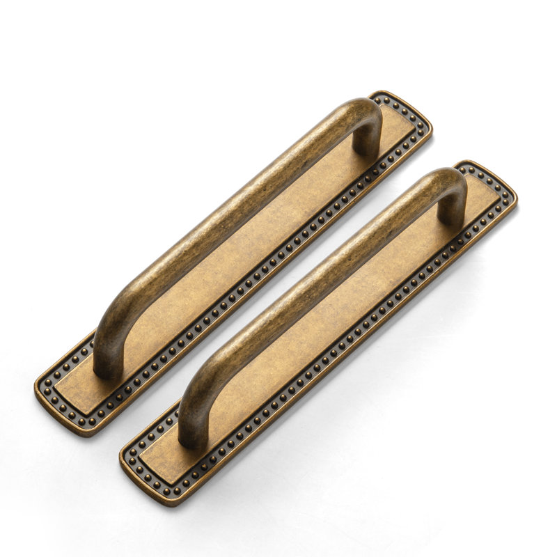 5 Inch  Functional Cabinet Pull With Perforated Backplate, Antique Brass