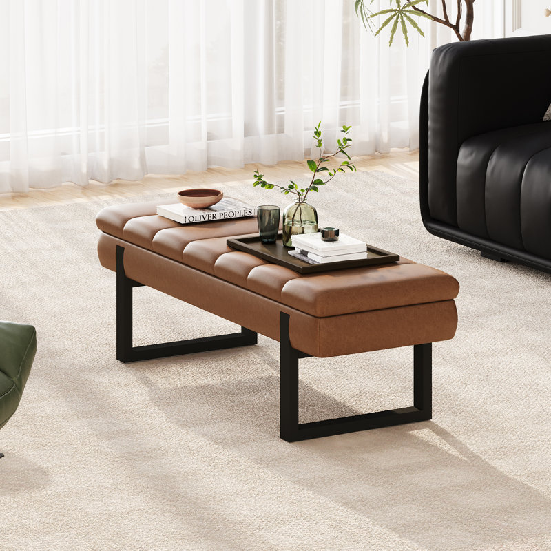 Banc de rangement rembourré en cuir de 52 po de largeur Donne, Brun
