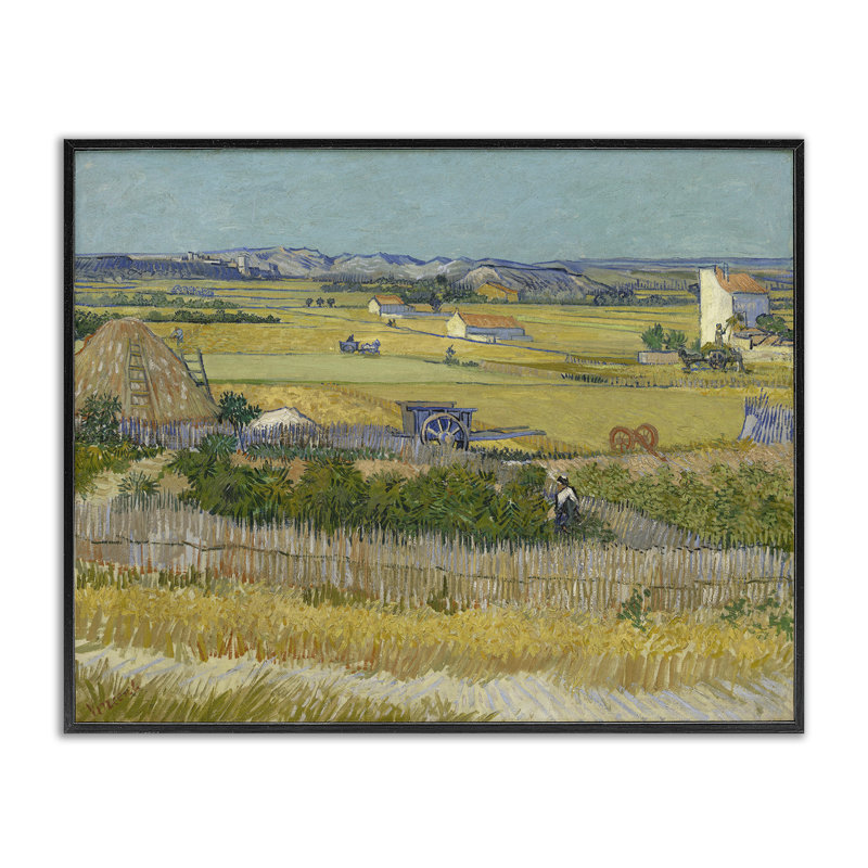 Van Gogh, la récolte, estampe numérique du paysage par one1000paintings, Giclée encadrée noir minuit, H 16 po x l 20 po