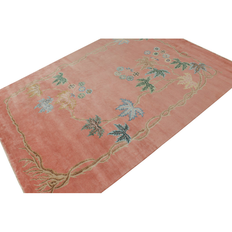 Hand Knotted Wool Floral Area Rug, Rectangle 10' x 14'