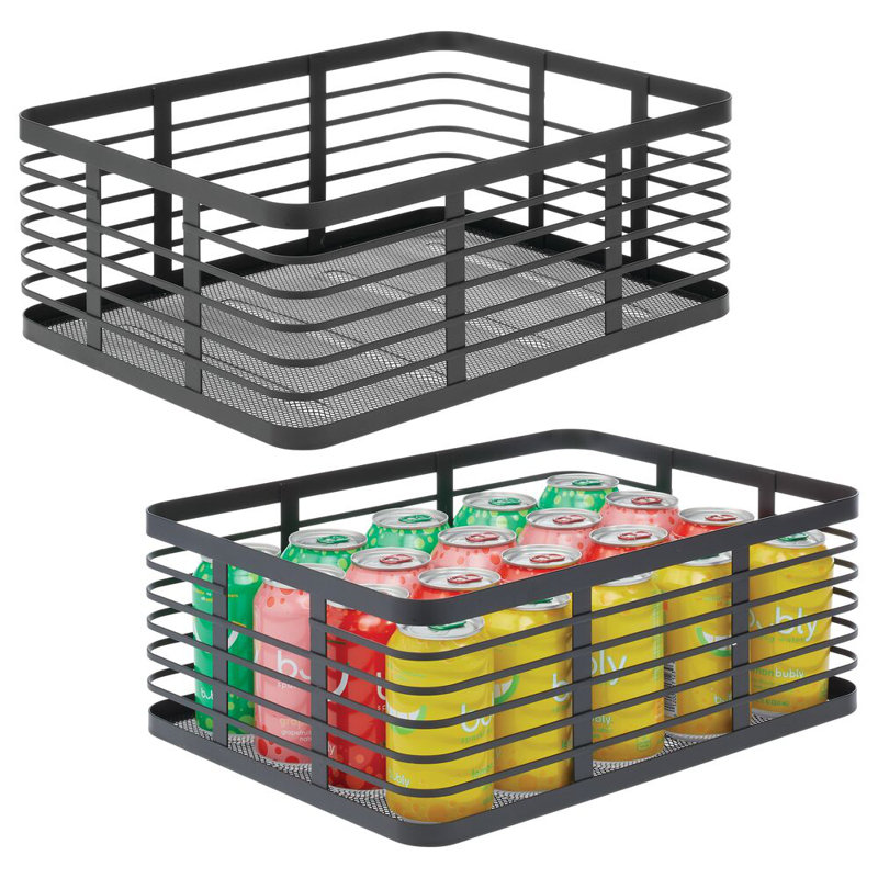 Metal Pantry Basket with Handles - Pantry Storage Baskets for Fruits and Vegetables - Set of 2, 49.9, Black