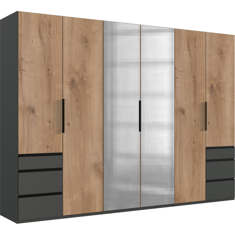 Guardino 6 Door Wardrobe, 236cm H x 300cm W x 58cm D, Graphite/Plank Oak