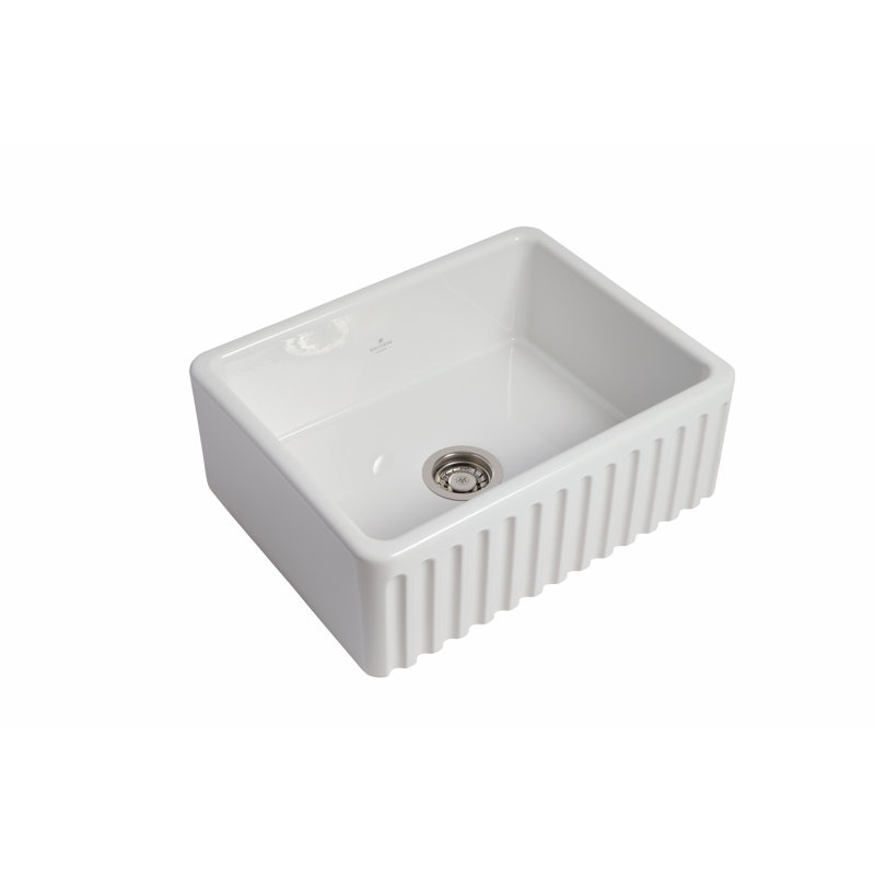 Barley - 23.4 L X 18.1 W Fireclay Fluted Single Bowl Apron / Farmhouse Kitchen Sink, Gloss White