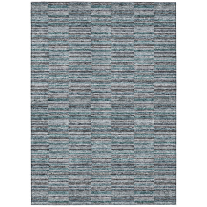 3' X 5' Teal Blue Aqua And Gray Striped Washable Indoor Outdoor Area Rug