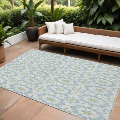 Tapis intérieur lavable 10 pi x 14 pi bleu ivoire et vert artichaut