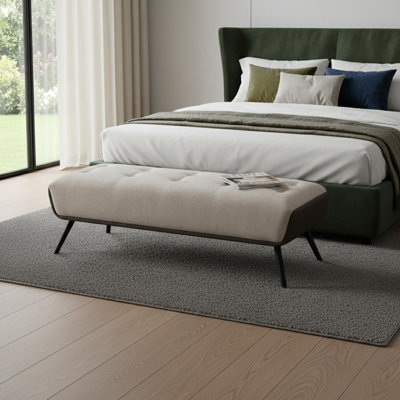 Banc rembourré en similicuir 58 po beige foncé et noir et tissu d'ameublement en acier