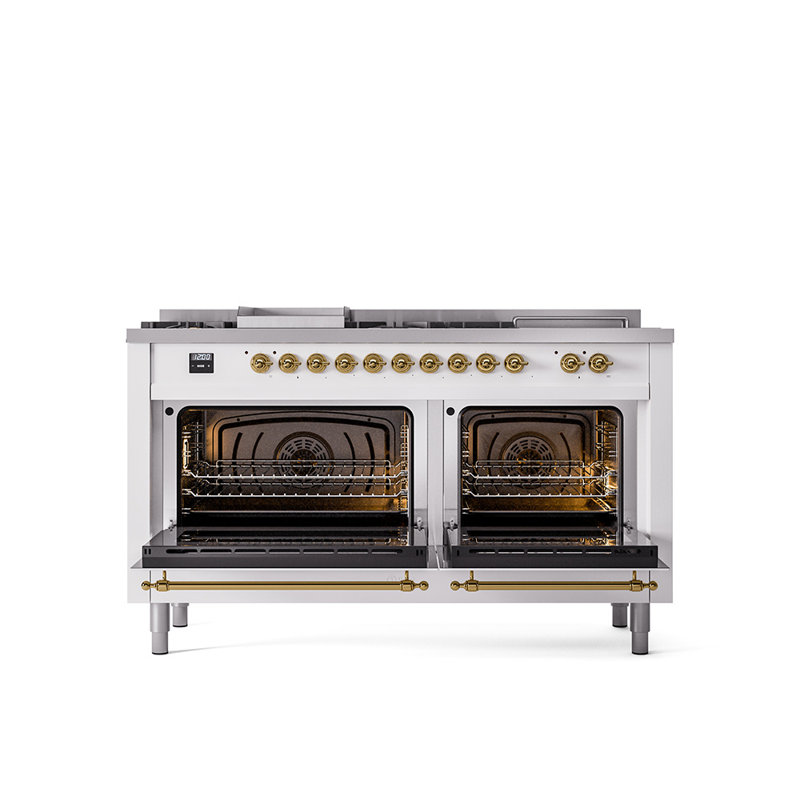 ILVE Nostalgie II 60 Dual Fuel Range, 5 Burners, Griddle, Frenchtop , Natural Gas, RAL Color/Brass