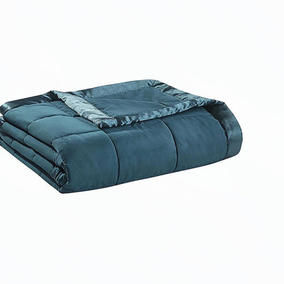 Couverture légère en duvet synthétique avec garniture en satin bleu sarcelle double / grand