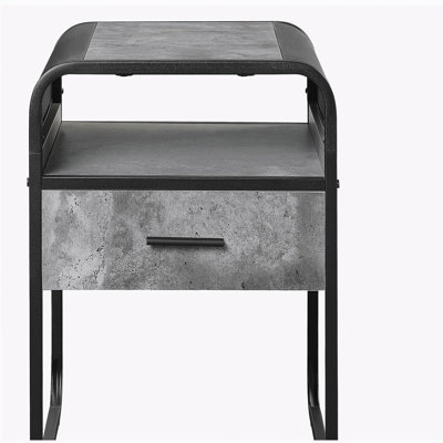 Concrete gray and black 1-drawer bedside table