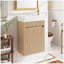Meuble-lavabo mural flottant de 15,7 po avec lavabo SMC réversible, armoire en panneau de fibres à densité moyenne à l'avant ondulé, charnières à fermeture en douceur sans poignée
